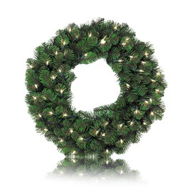 LAMPHOME Colorado Spruce Green Artificial Christmas Wreath - 360Tips，36-Inch, 100 Lights Clear Color Christmas Wreath Decoration