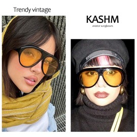 Kashm Retro Oversized Aviator Sunglasses for Women Vintage Trendy 70s Large Aviators Sun Glasses UV Protection Tortoise Yellow