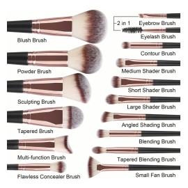 15 Piezas Brochas De Maquillaje Profesional Color Negro