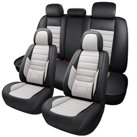 MINGBRON Car Seat Covers Full Set,Black White Car Seat Cover, Car Seat Protector Waterproof, Nappa Leather Car Seat Cushion, Fit for Most Cars