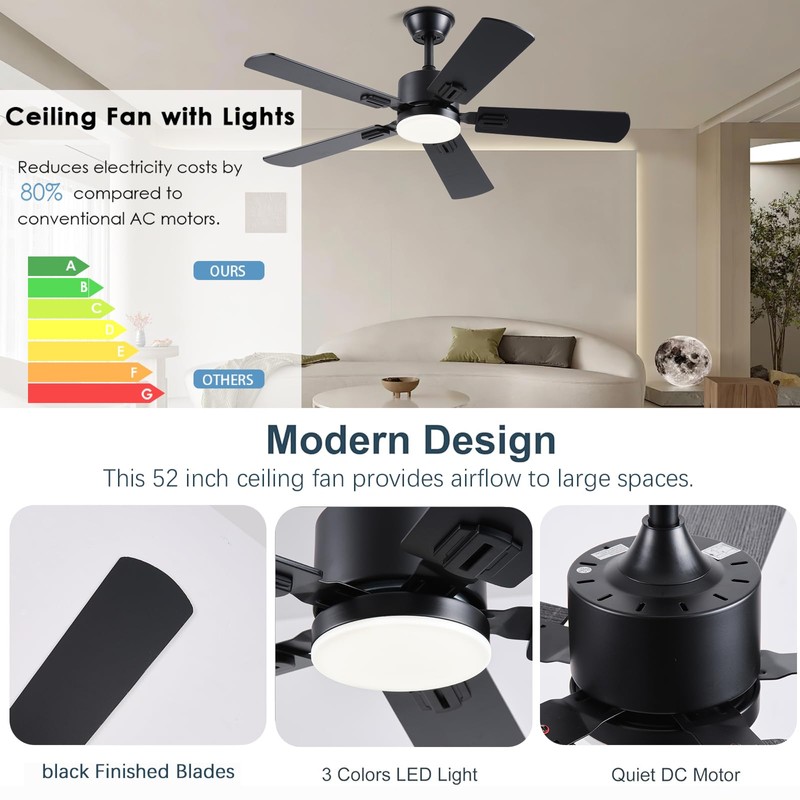 FUMLTP 42 inch Modern Ceiling Fans with Lights APP/Remote Control,