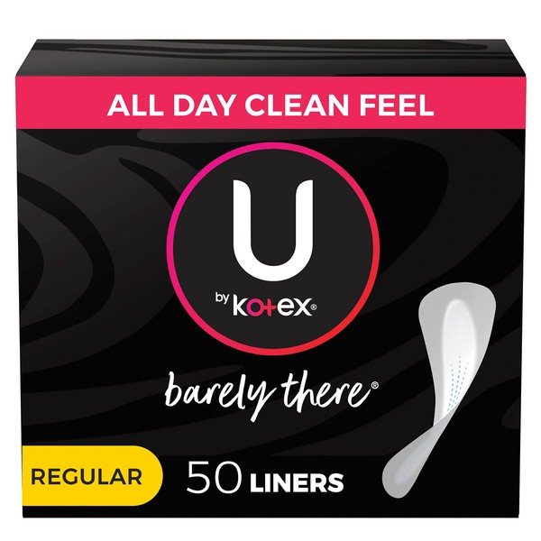 U by Kotex Barely There Thin Pantiliners, Unscented, 50 Count (Pack of 2)