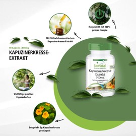 Nasturtium Ladybird Nasturtium Extract 500mg 90 Capsules 4: 1 Extract 2000mg per capsule, Vegan, Senfölgl Ycoside, Made in Germany