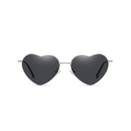 QVKUUT Vintage Heart Sunglasses Women's Polarised Festival Heart Shape Sunglasses, Silver/black