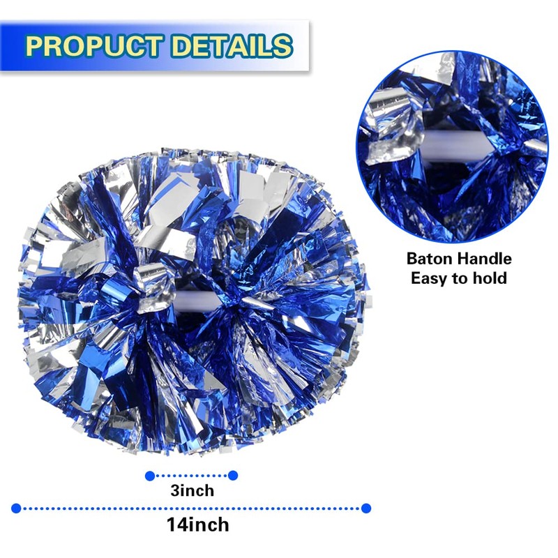 Lovecheer 2PCS Pom Poms Cheerleading Blue and Silver Metallic Cheer