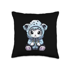 Cozy Winter Comic Mood Cute Snow Leopard Winter Comic Kawaii Animal Cozy Throw Pillow, 16x16, Multicolor