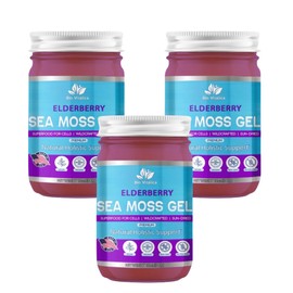 Sea Moss Gel by BioVitalica - Irish sea Moss raw Organic - Premium Quality - Dr Sebi, Vegan superfood for Cells - 100% Natural Seamoss Gel - (Pack of 3, Elderberry)