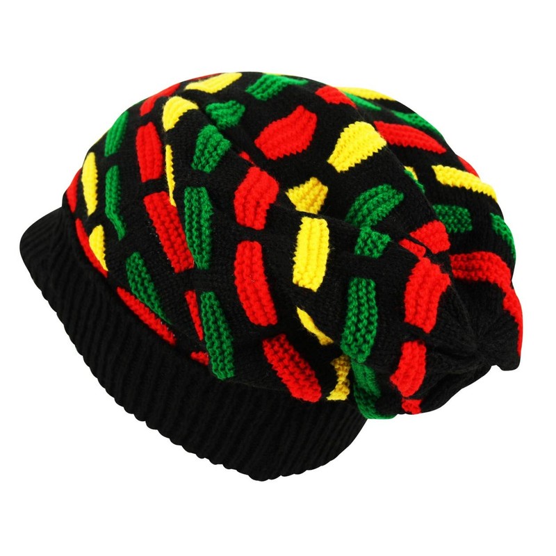 Itzu Rasta Oversized Knit Slouch Peak Beanie Cap Hat in