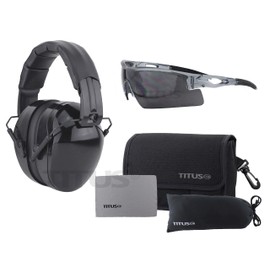 TITUS Triple Black B4 32 NRR Noise Reduction Hearing Protection Ear Muffs & Sport Safety Glasses Range Combos
