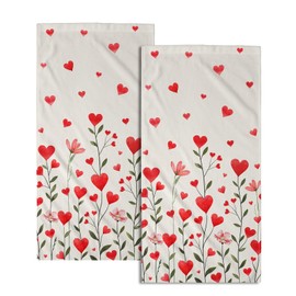 Imiss Red Love Hearts - Juego de 2 toallas de mano con diseño de corazones rojos de 14.4 x 28.3 pulgadas, toallas de baño para decoración de casa de campo, para hotel, gimnasio, spa