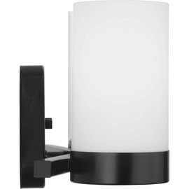 Progress Lighting Elevate Collection 2-Light Etched White Glass Mid-Century Modern Bath Vanity Light Matte Black