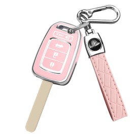 MILD EAST for Honda Key Fob Cover with Key Chain, 4-Button Soft TPU Key Case Shell Full Protection for Sports Accord Civic CR-V Crosstour HR-V LX 2013-2022, Pink
