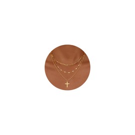 AOWVUTS Layered Gold Necklaces for Women 14K Gold Plated Cross Necklace Layered Circle Pendant Necklace Paperclip Chain Choker Layered Necklaces for Girls Friendship Gifts Birthday Jewelry (Cross)