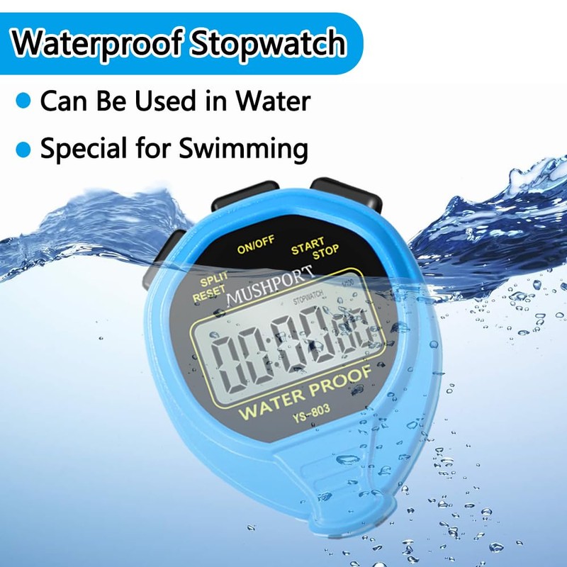 MUSHPORT Waterproof Stopwatch Timer Only Stopwatch Mode, ON/Off Silent No-Clock