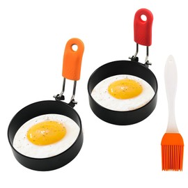 2 Pcs Egg Ring Set, Non-Stick Fried Egg Ring Stainless Steel Egg Rings with Anti-Scald Folding Handle Heat-Resistant Pancake Molds Egg Cooking Rings for Egg Frying,Pancakes,Mini Burger