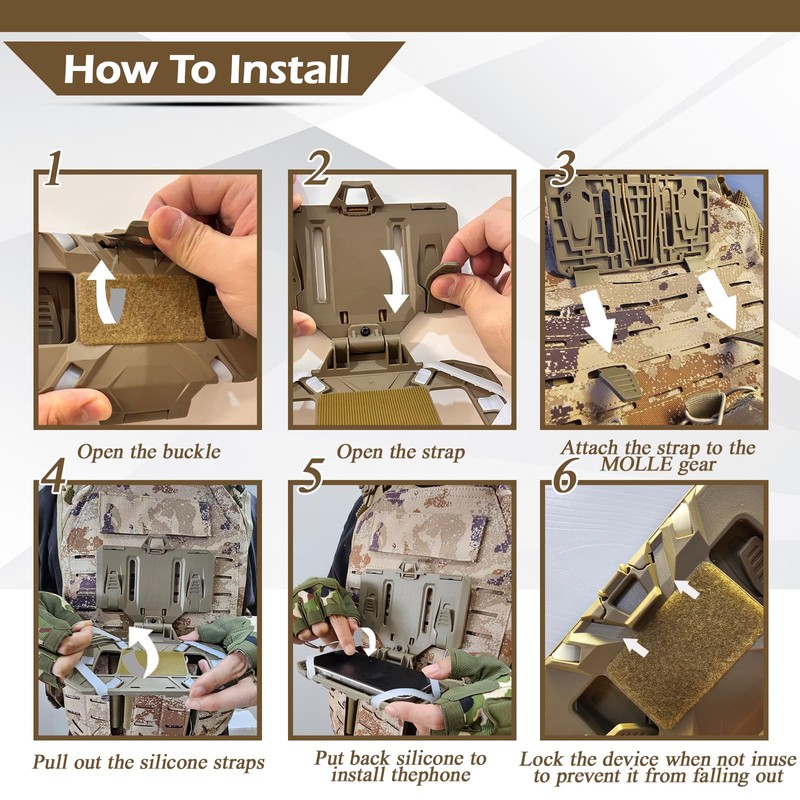 PAASTAI Tactical Plate Carrier Vest Accessories Phone Holder，Molle Vest Attachments