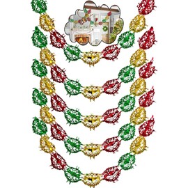2M Each 5Pcs Christmas Hanging Foil Xmas Decorations, Foil Snowflakes Xmas Garlands Wall Ceiling, Christmas Home Décor Party Supplies (Red,Green,Gold)