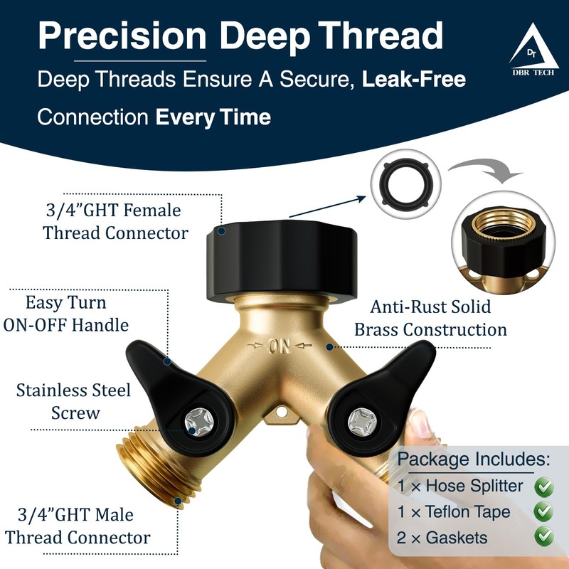DBR Tech® Heavy Duty 2 Way Hose Splitter (Premium Brass