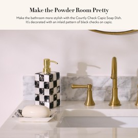 MACKENZIE-CHILDS Capiz Soap Dish, Decorative Soap Holder, Black-and-White Courtly Check