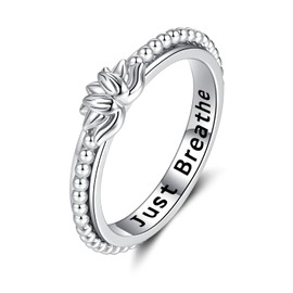 Spinner Fidget Rings for Anxiety for Women: 925 Sterling Silver Lotus Ring for Stress Boredom Relieving for Restless People, Just Breathe Jewelry Gifts for ADHD Autism
