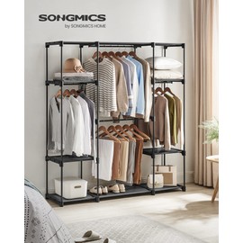 SONGMICS Portable Closet, Freestanding Closet Organizer, Clothes Rack with Shelves, Hanging Rods, Storage Organizer, for Cloakroom, Bedroom, 59.5 x 16.9 x 65.4 Inches, Black URYG036B02