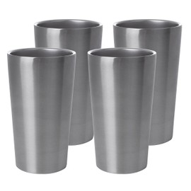 Maxam Kitchen Utensil 4 Piece Double Wall Stainless Steel Tumbler Set, 13 oz, Silver
