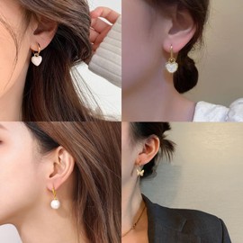 Gold Hoop Earrings Set for Women,14K Gold Plated Multipack Huggie Hoops Earrings Pack Hypoallergenic Butterfly Heart Flower Seashell Dangle Drop Earrings Set Jewelry Gift (Style-B)