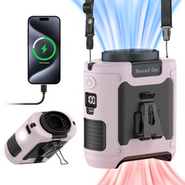 Socool 10000mAh Portable Waist Fan Clip on Wearable Belt Personal Fan Rechargeable Battery operated With 5 Speeds & Flashlight Neck Hands-Free 40H Cooling For Outdoor Camping Travel (Pink）