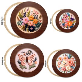 RattanView 8 Pcs Wood Embroidery Frames for Display 4, 6, 8, 10 Inch with Round Embroidery Hoop Decorative Cross Stitch Hoop Frame for Finished DIY Craft Sewing Ornaments Art