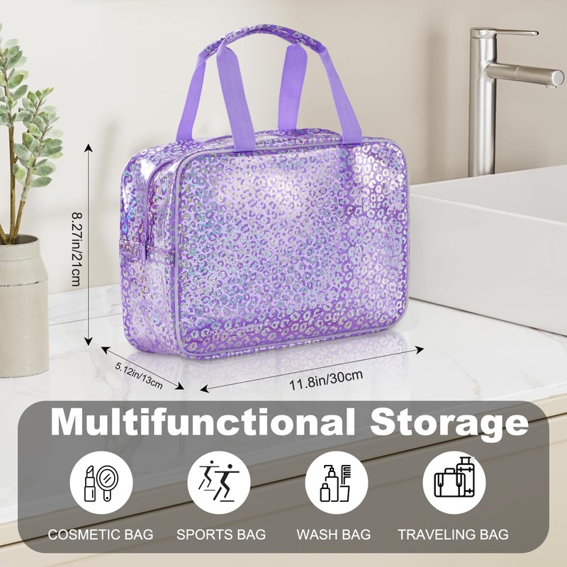 UUYUUY PVC Clear Makeup Bag, Leopard Purple, Clear Makeup Bag