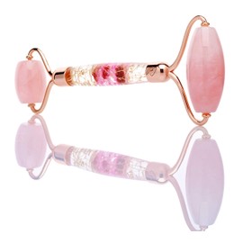 Bellalisia Rose Quartz Face Roller For Face Massage - Cooling Eye Roller for Dark Circles and Face Puffiness Pink Jade Gemstone Crystal Facial Massager, The Perfect Home Spa Relaxation Gift for Women.