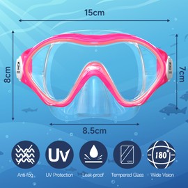 RIOROO Children's Diving Goggles, Swimming Goggles for Boys Girls Teenagers, Snorkel Mask with Nose Cover, Anti-Fog, Anti-Leak Diving Mask, 180° Panorama HD Swimming Mask for Children 4-14 Years