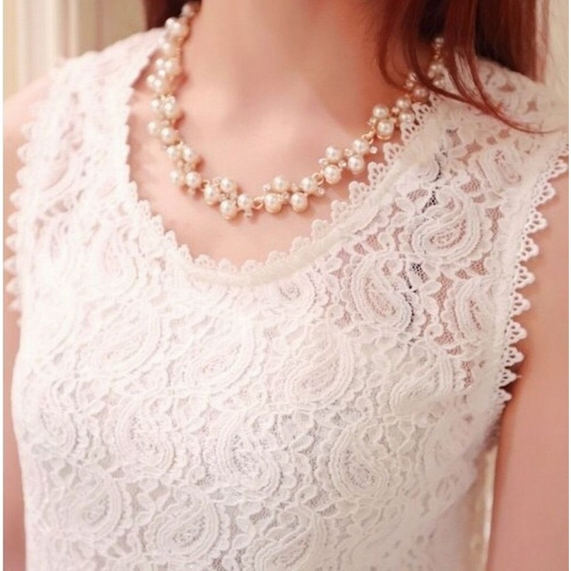 'olu'lu Women's Pearl Rhinestone Bijou Necklace Earrings Set, Necklace