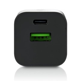 everActive GaN SC-390QB Mains Charger with USB QC3.0 and USB-C PD PPS Connection, Fast Charging, Total Power 30 W, Solid, One-Piece Casing, Model SC-390QB