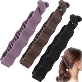 3pcs Banana Hair Clips for Women, Non-Slip Hair Claws with Double Combs, Vintage Hairpin Thick Long Curly Hair Styling Accessories for Daily, Party - Black, Dark Coffee, Light Purple
