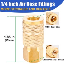 WHK 10Pack 1/4-Inch Brass FNPT Female Industrial Coupler,1/4 Inch Air Hose Fittings Air Hose Coupler Air Hose Connectors Fittings NPT Female Quick Connector Air Coupler.