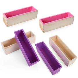 Ziliny 4 Pcs Silicone Soap Mold 42oz Flexible Rectangular Soap Silicone Loaf Mold Wood Box for 42oz Soap Making