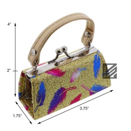 Glitter Lipstick Case with Colorful Leaves and Handle - Gold