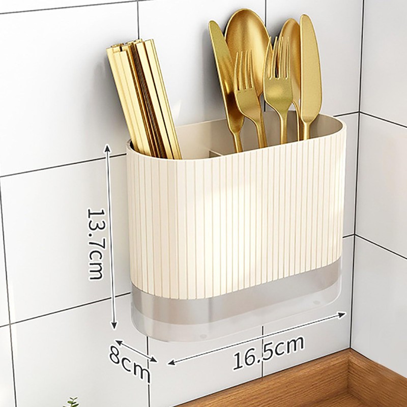 Kitchen Utensil Holder, Plastic Cutlery Organizer Beige Utensil Silverware Holder