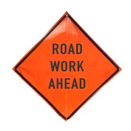 36-inch Orange Non-Reflective Vinyl Roll-Up Sign. Road Work Ahead