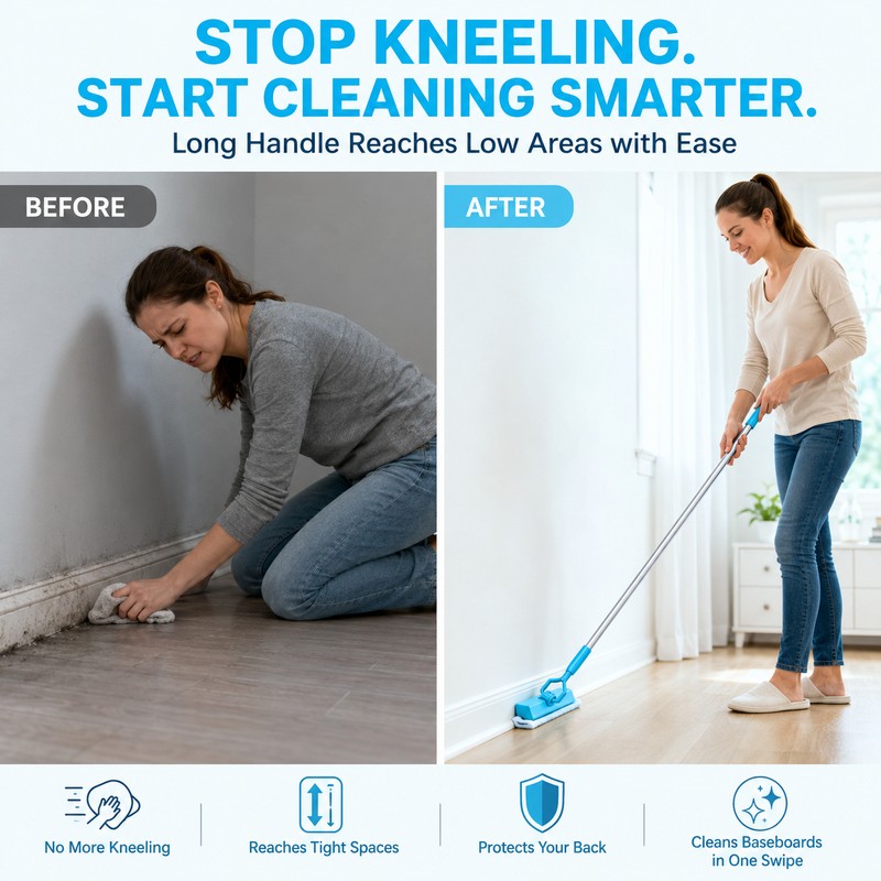 Skirting Board Cleaner Mop with Extendable Handle & Pads
