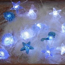 Shell Seahorse Starfish Fairy String Lights,9.8 ft 30 LEDs Waterproof Copper Wire Fairy Marine Twinkle String Decorative Lights for Bedroom Summer Garden Yard Landscape Wedding Ocean Theme Party Decor