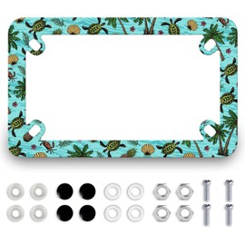Colorful Sea Turtle Motorcycle License Plate Frame Stainless Steel Tropical Ocean Tag Holder 4 Holes Men Women Motorcycle Accessory with Screws Nut Caps 7.7"x4.5" for Bike Motorcycle