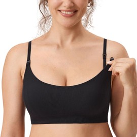 MOMANDA Women's Ribbed Nursing Bras Seamless Bralettes Maternity Wirefree Sports Breastfeeding Bra Black 2 M