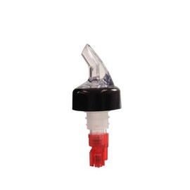 Pour44 PLPR100C Liquor Pourer, 1 oz., with Black Collar, fits Standard 750ml Bottle, SAN (Plastic), Clear spout, red Tail, Pack of 12