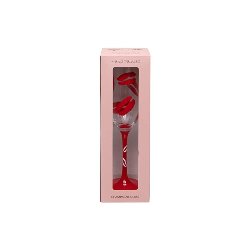 Maturi Hand Painted Lipstick Kiss Champagne Flute, 400ml, Red, Gift