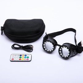 Earthradius LED Goggles Glasses Light Up EDM Colorful Flashing Glow Cyberpunk Adjustable Modes & Speed by Remote Control (Black)