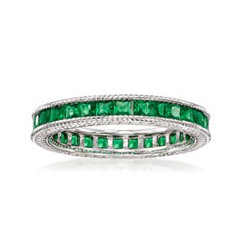 Ross-Simons 1.65 ct. t.w. Simulated Emerald Eternity Band in Sterling Silver. Size 9