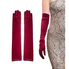 changyexi Long Gloves Costume Velvet Elbow Length, 1920S Long Sleeve Opera Evening Prom Elbow Gloves, 80'S Accessories For Women (Wine red, One size)