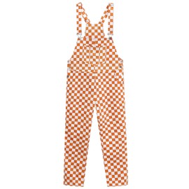 GEZOUR Women's Classic Checkerboard Bib Overalls - Black & White Plaid (XXL, Orange & White Plaid)